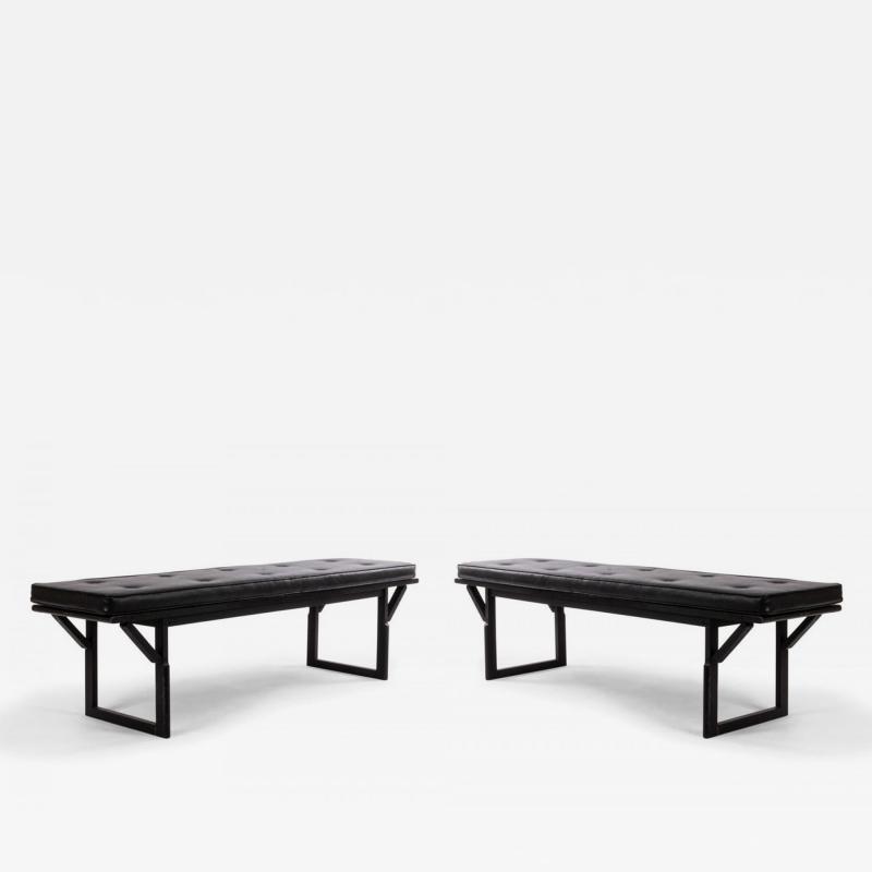 Contemporary Black Leather Button Tufted Benches