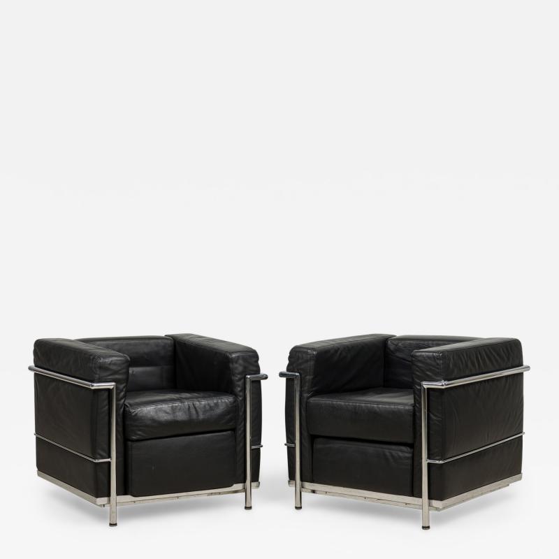 Contemporary Black Leather and Steel Tube Lounge Chairs