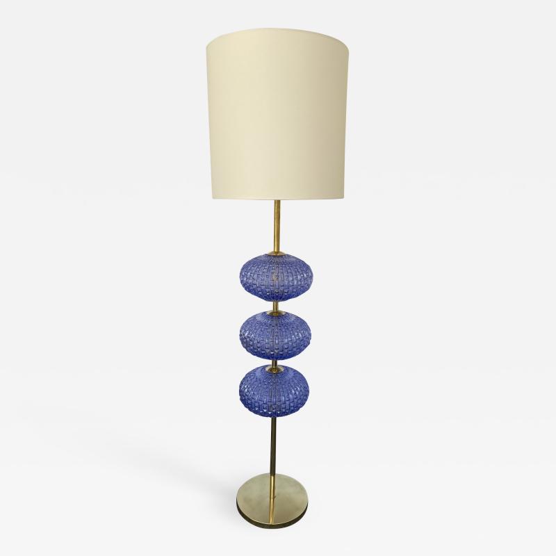 Contemporary Brass Blue Bulbs Murano Glass Floor Lamp Italy