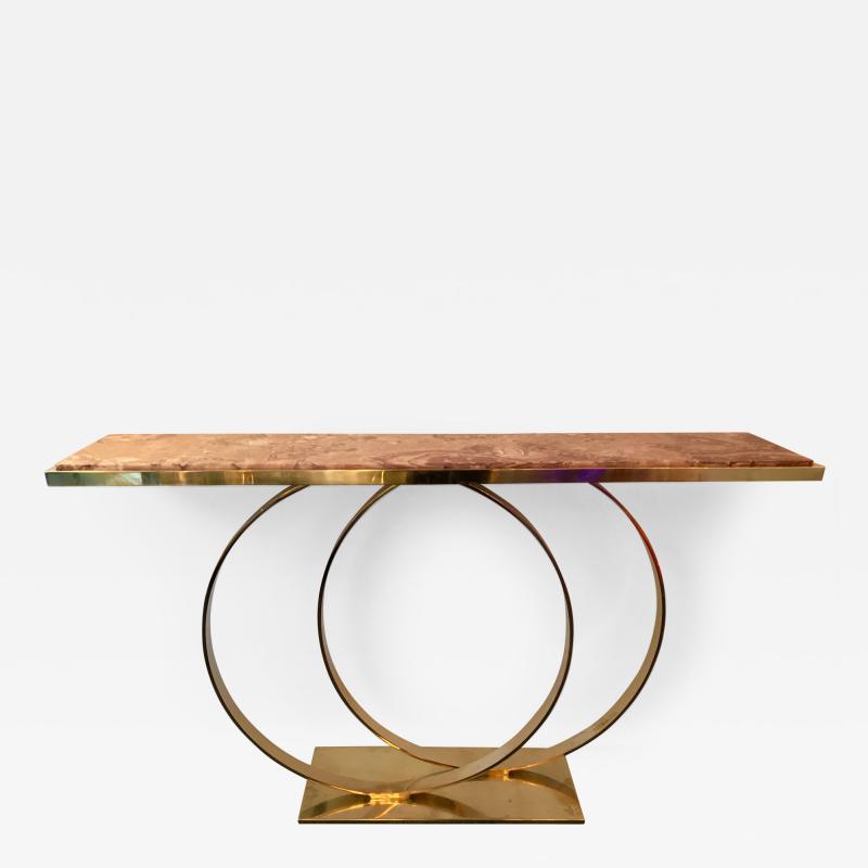 Contemporary Brass Console Table Two Circle Red Onix Italy