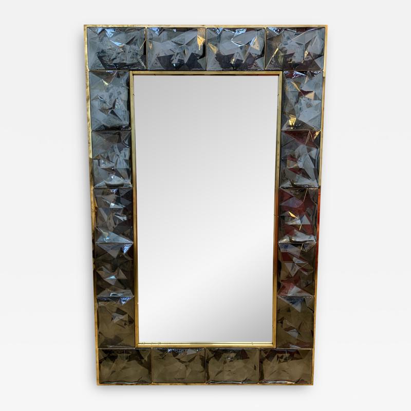 Contemporary Brass Mirror Gray Murano Glass Italy