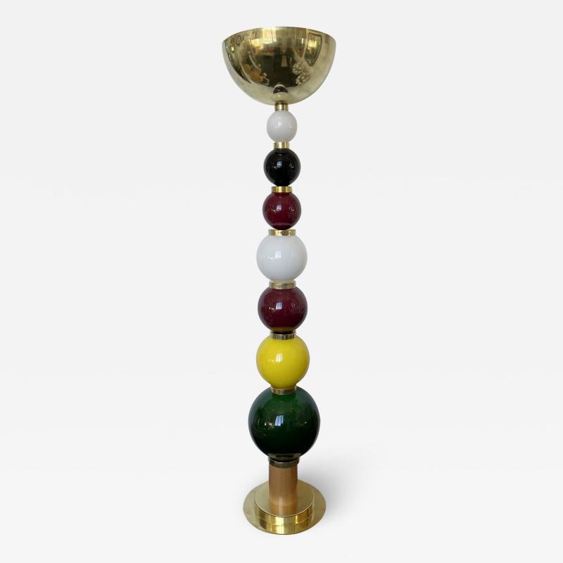 Contemporary Brass Murano Glass Atomo Ball Floor Lamp Italy