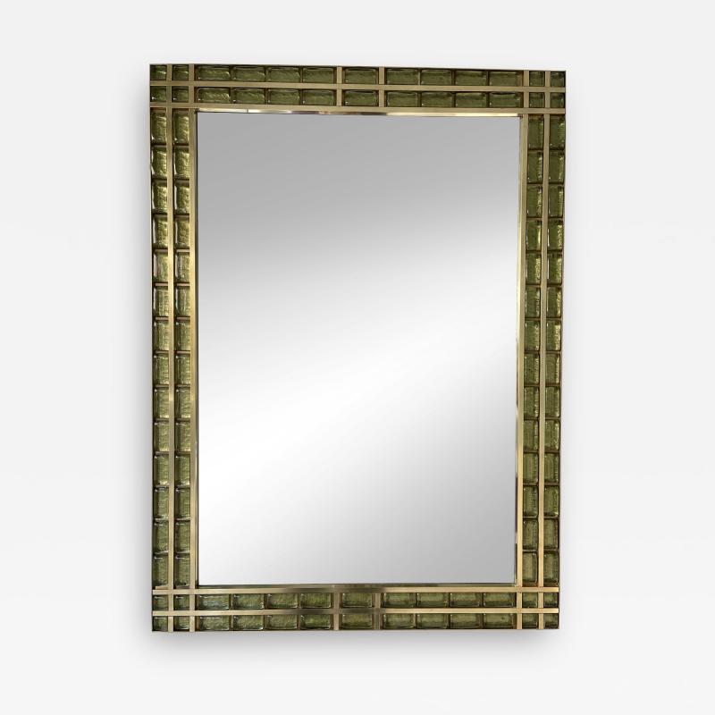 Contemporary Brass and Murano Glass Cabochon Mirror Italy