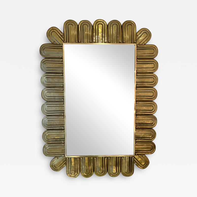 Contemporary Brass and Murano Glass Mirror Italy