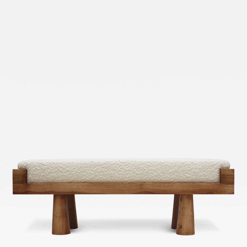 Contemporary Brutalist Style Bench in Solid Oak and Wool Boucl Italy