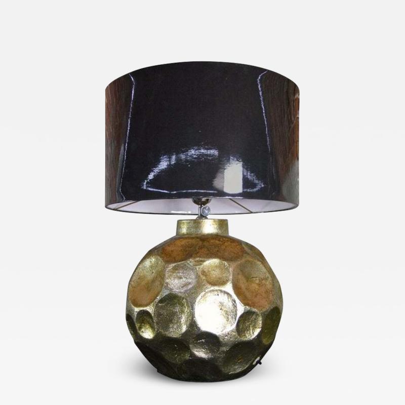 Contemporary Ceramic Table Lamp Golden Glazed with Dark Grey Shade