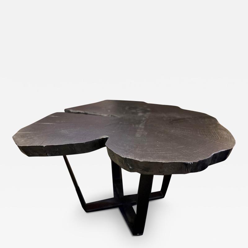 Contemporary Charred Oak Wood Dining Table With Black Steel Base AT 2024