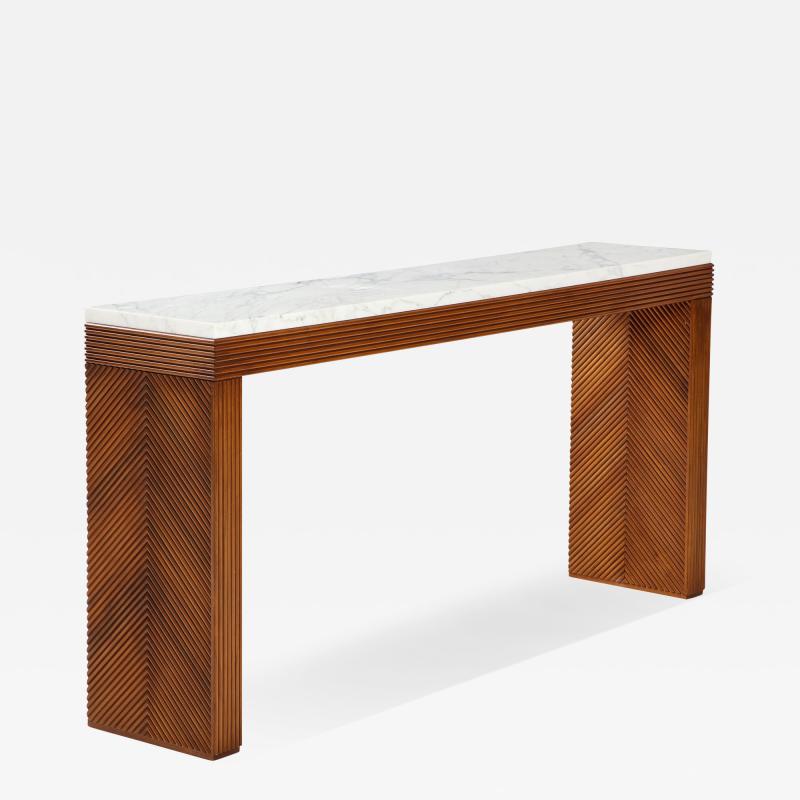 Contemporary Cherry Wood and Carrara Marble Console