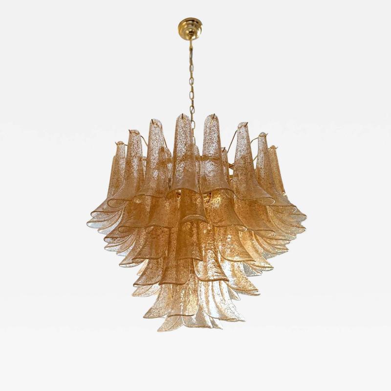 Contemporary Clear Gold Petali Selle Murano Glass Chandelier Mazzega Style