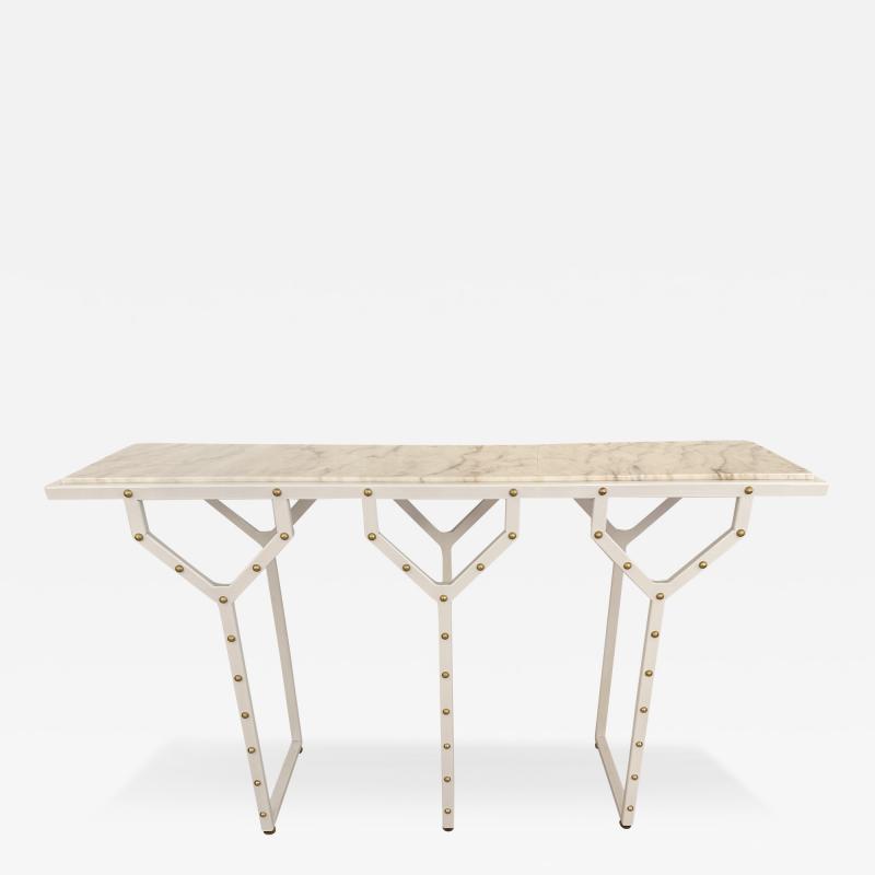 Contemporary Console Table Y White Lacquered Metal Brass and Marble Italy