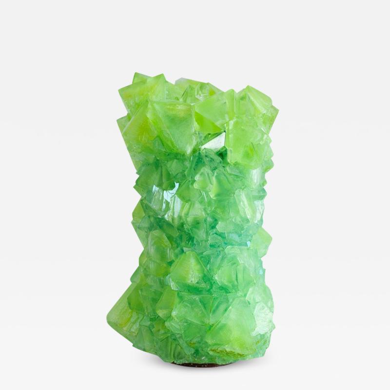 Contemporary Crystallized Vase in Green by Isaac Mont Netherlands