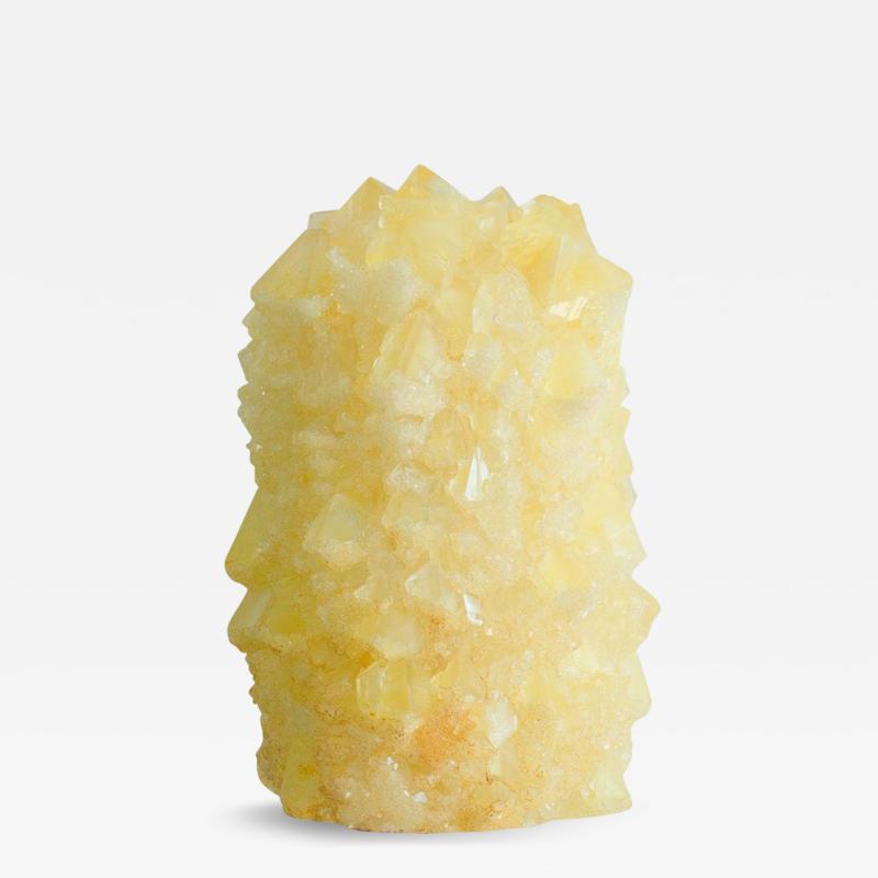 Contemporary Crystallized Vase in Yellow by Isaac Mont Netherlands