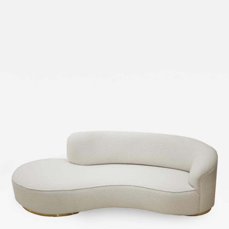 Contemporary Curved White Linen And Brass Italian Sofa