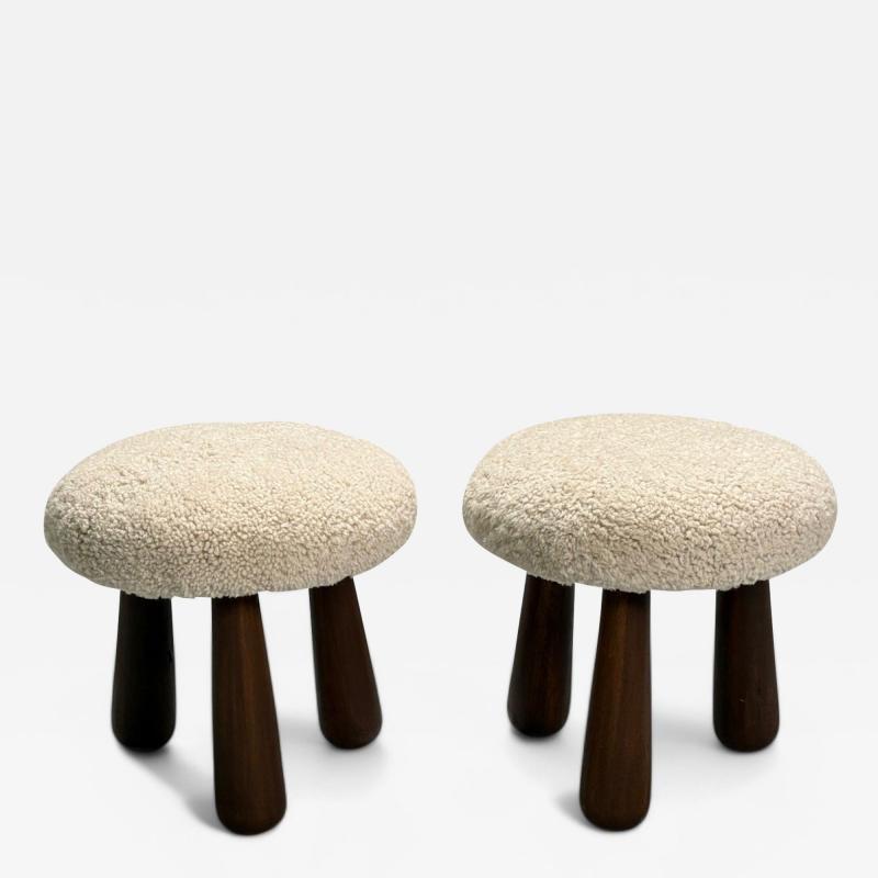 Contemporary Danish Modern Sheepskin Stools Beige Sheepskin Maple 21st C 