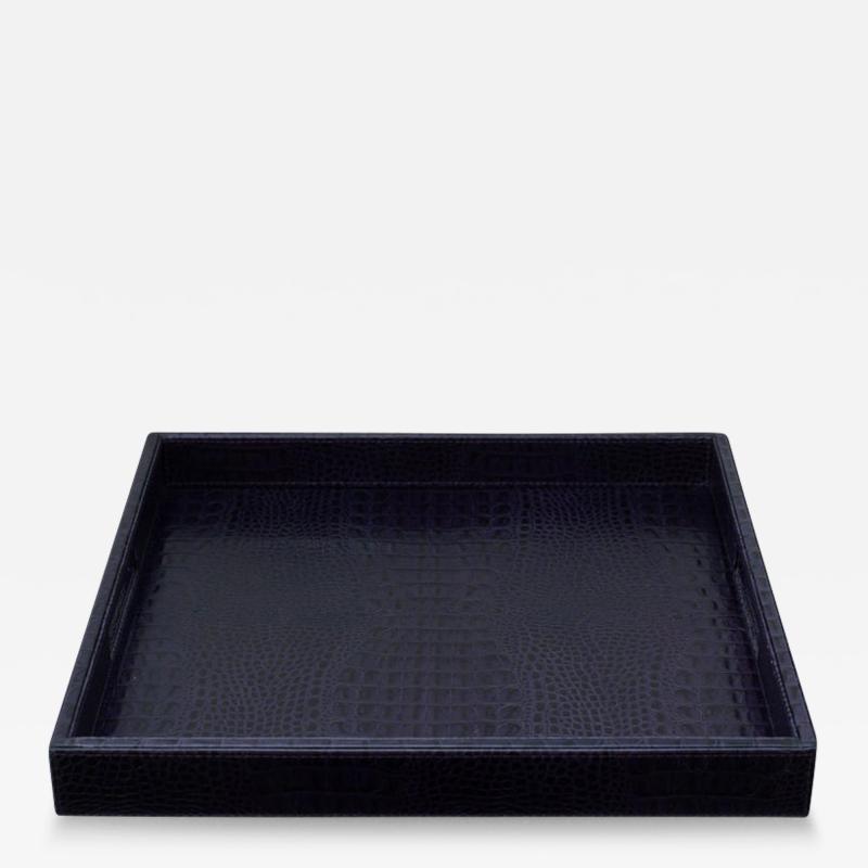 Contemporary Deep Purple Crocodile Embossed Leather Large Square Tray