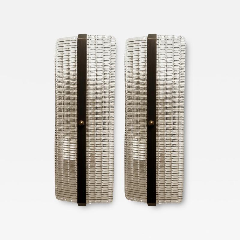 Contemporary Diamanted Rectangular Murano Glass Brunish Wall Sconces Set of 2