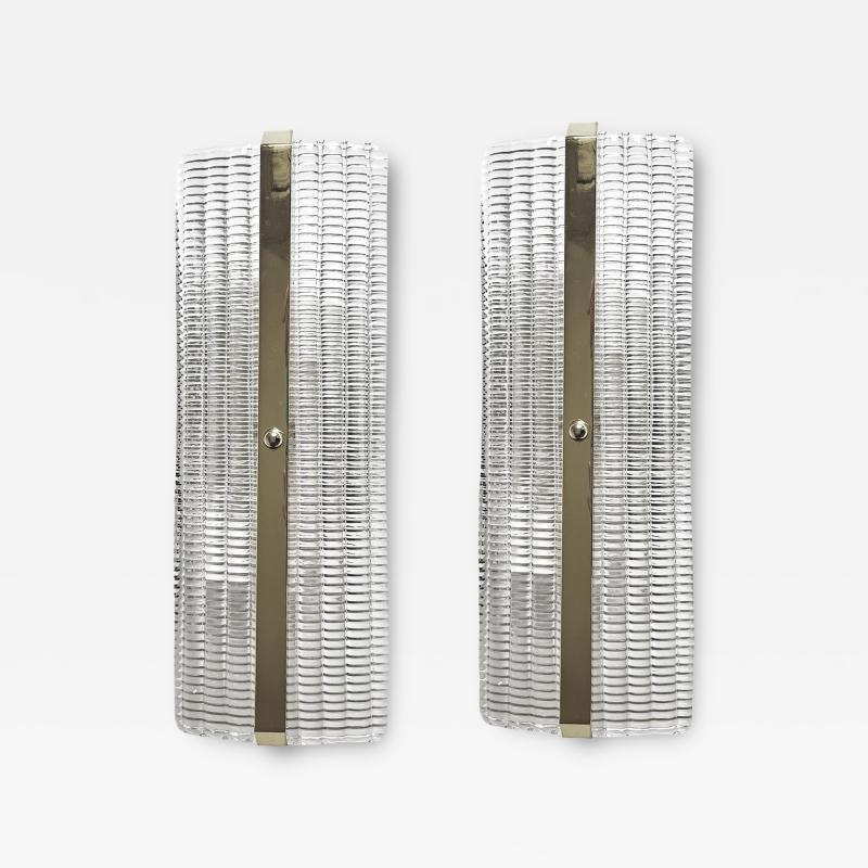 Contemporary Diamanted Rectangular Murano Glass Chromed Wall Sconces Set of 2