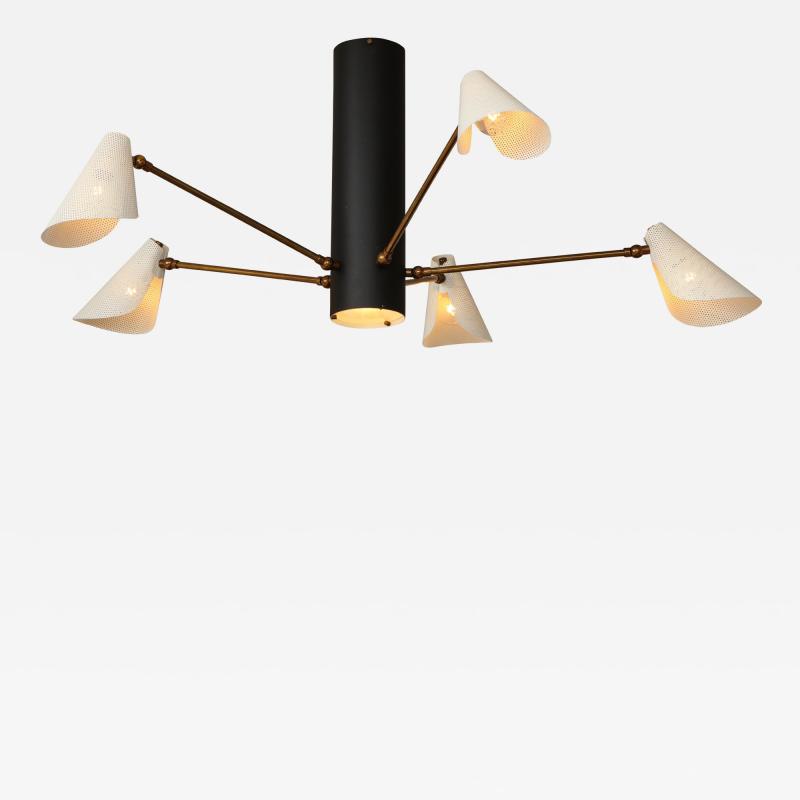 Contemporary Five Arm Brass Steel and Aluminum Flush Mount