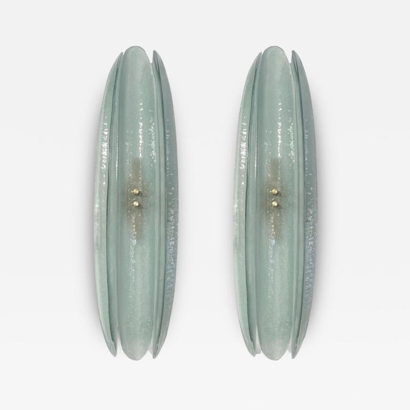 Contemporary Fontana Arte Style Aqua Green Blue Murano Glass Flame Wall Lights