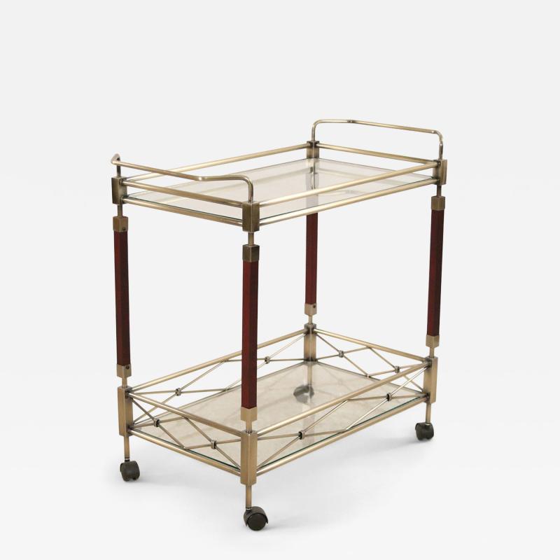 Contemporary Gilt Metal Glass and Wood Bar Tea Cart