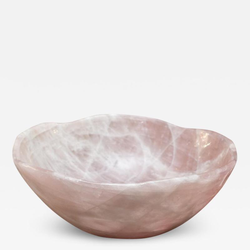 Contemporary Grand Scale Carved Rose Quartz Crystal Bowl