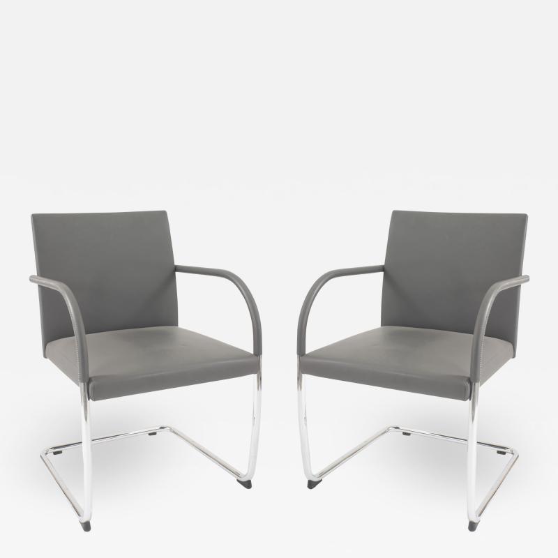 Contemporary Gray Leather Arm Chairs
