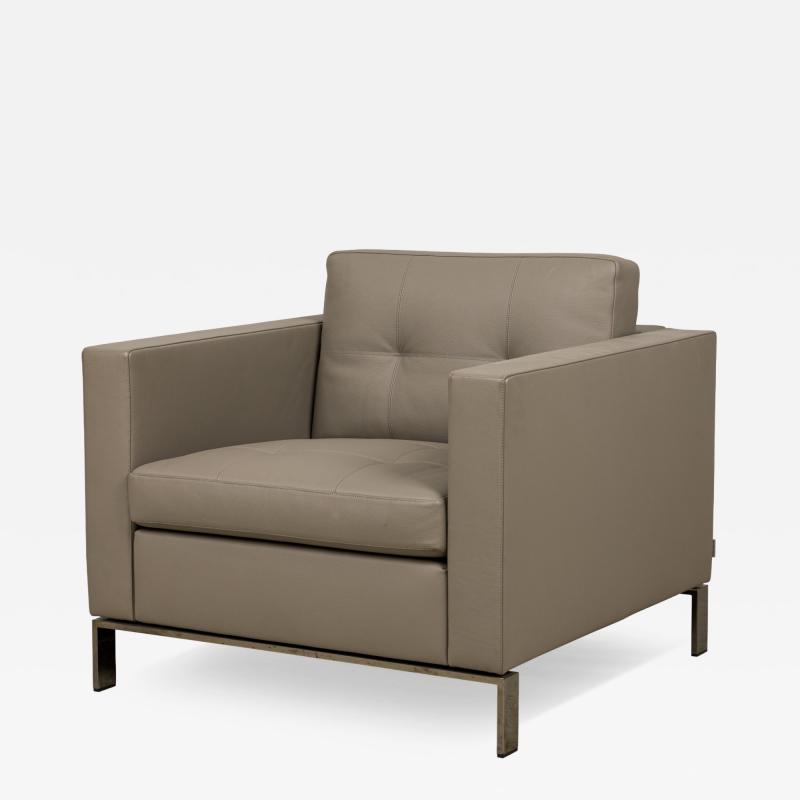 Contemporary Gray Tufted Leather Arm Chair