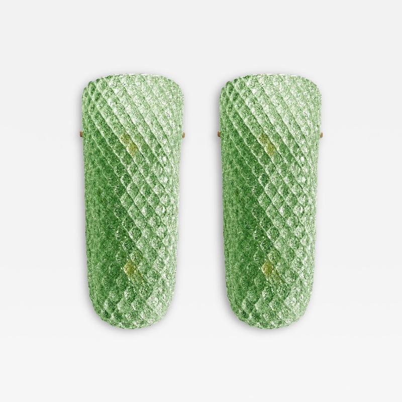 Contemporary Green Graniglia Rhombus Murano Glass Wall Lights a Pair