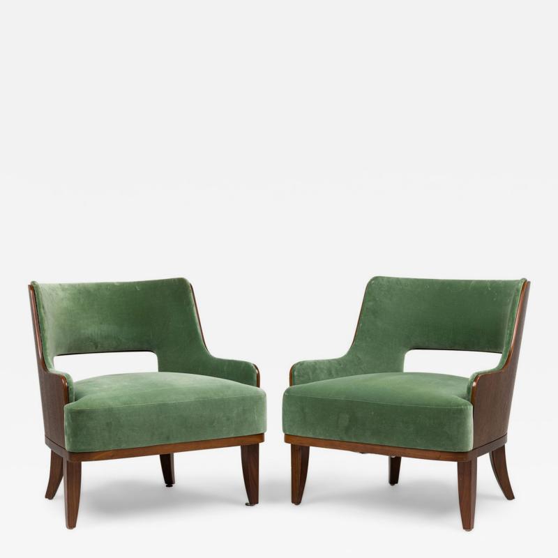 Contemporary Green Velvet Arm Chairs