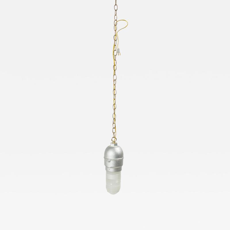 Contemporary Hanging Industrial Silver Metal and Glass Light Fixture