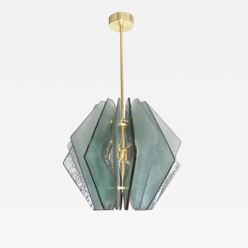 Contemporary Italian Aqua Blue Green Textured Murano Glass Pendant Chandelier