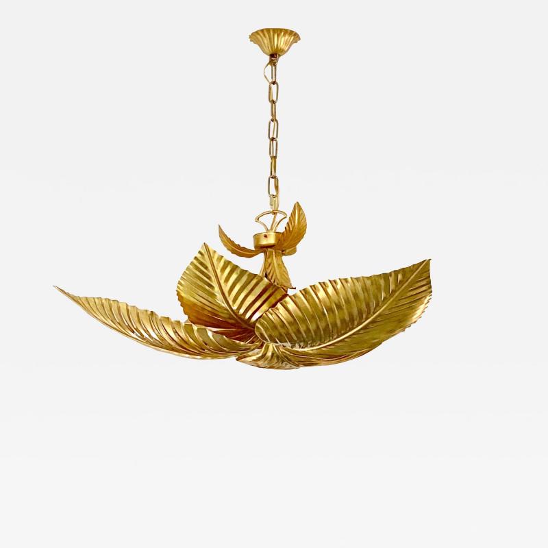 Contemporary Italian Art Deco Design Hand Made Gold Metal Tiered Leaf Chandelier