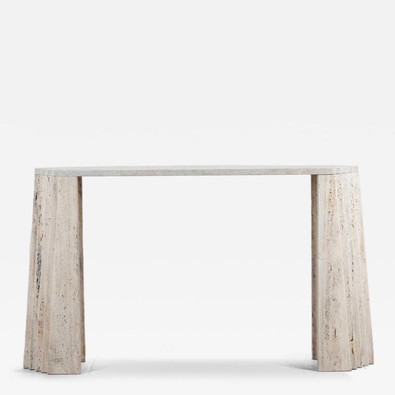 Contemporary Italian Brutalist Style Travertine Console Table