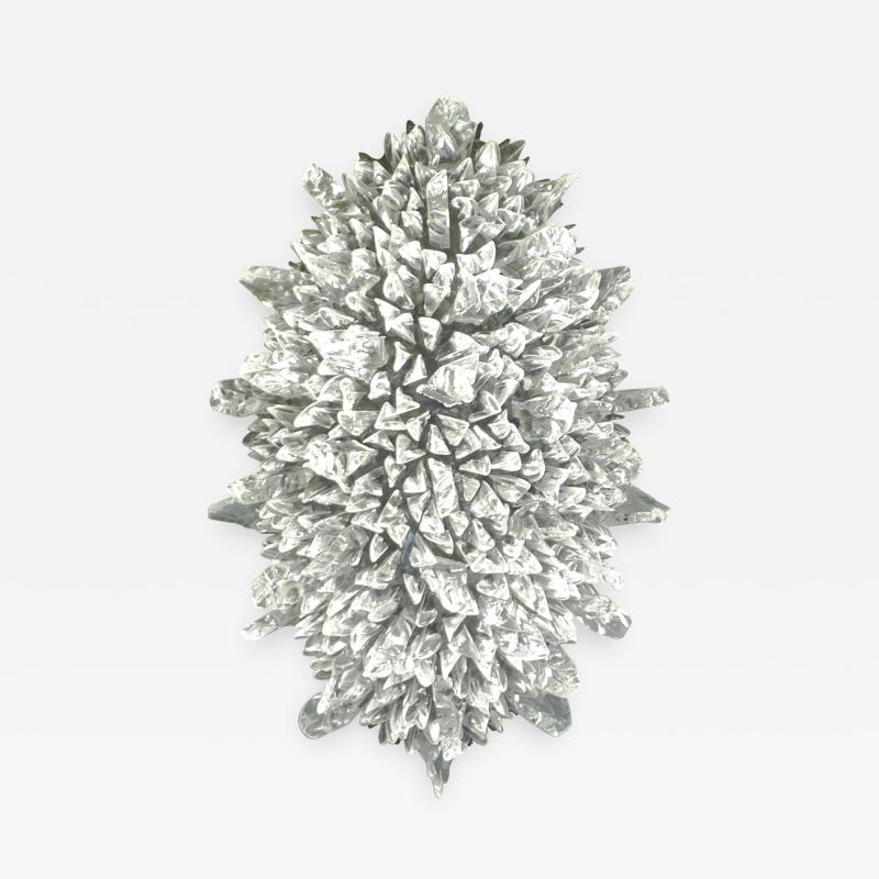 Contemporary Italian Crystal Clear Glass Oval Silver Flush Mount Sconce
