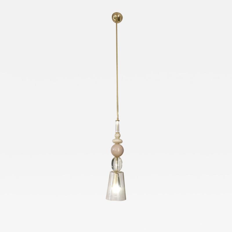 Contemporary Italian Crystal Pink Gold Cream White Murano Glass Pendant Light