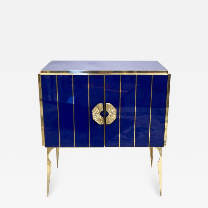 Contemporary Italian Custom Art Deco Style Royal Blue Glass Modern Cabinet Bar
