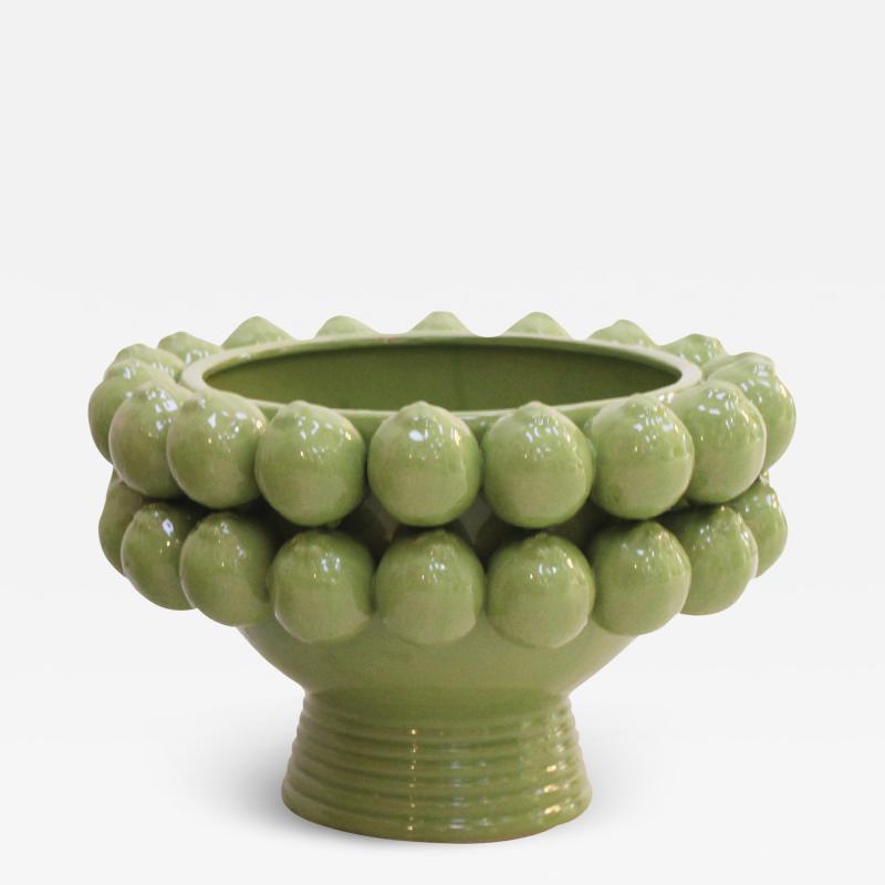 Contemporary Italian Fruit Bowl Ceramic Vase with Fruit Motifs