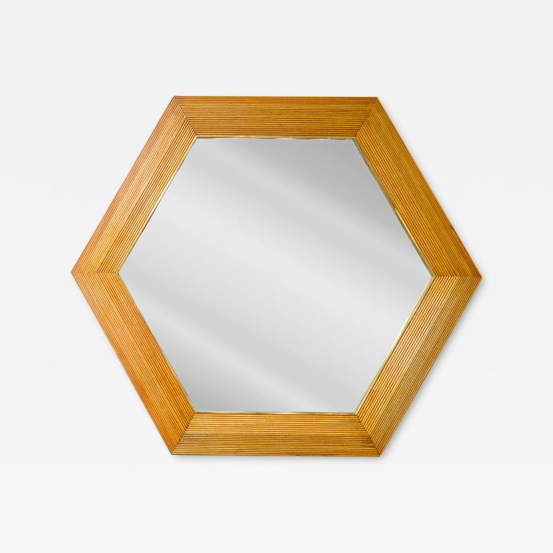 Contemporary Italian Hexagonal Rattan Mirror