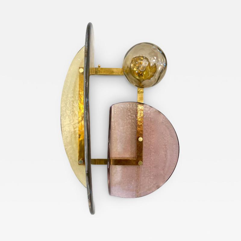 Contemporary Italian Mauve Plum Amber Murano Glass Post Modern Gold Brass Sconce