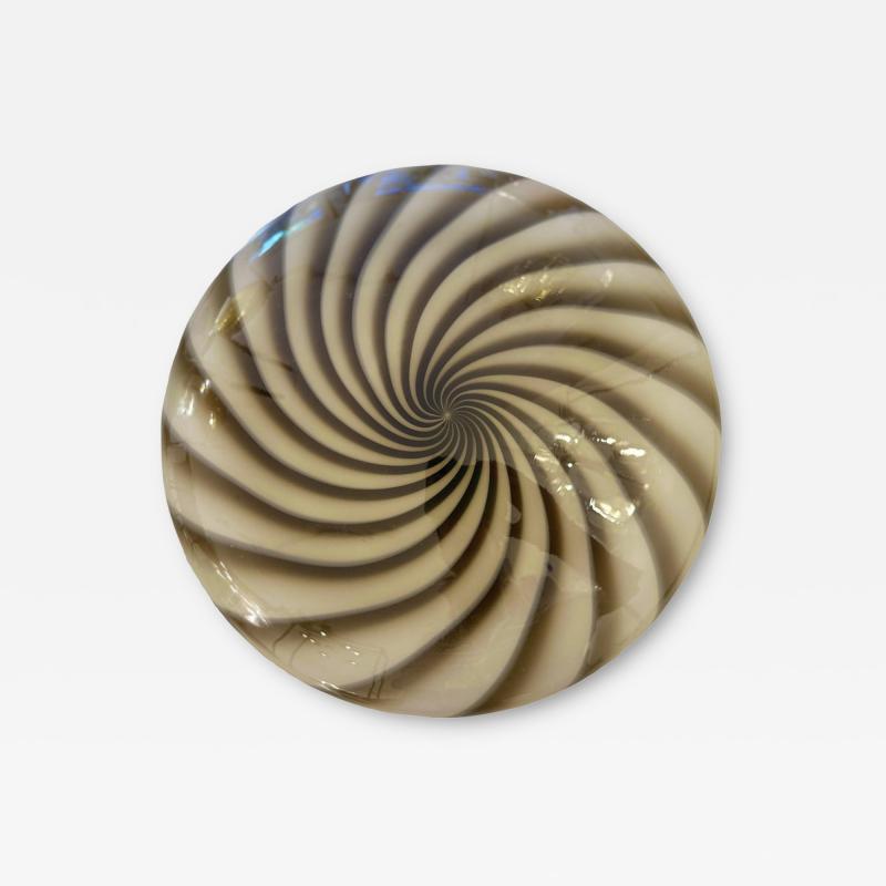Contemporary Italian Milky White and Brown Swirls Murano Glass Flush Mount