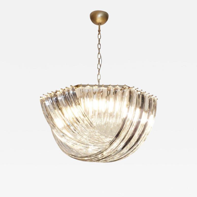 Contemporary Italian Minimalist Curved Crystal Murano Glass Brass Chandelier