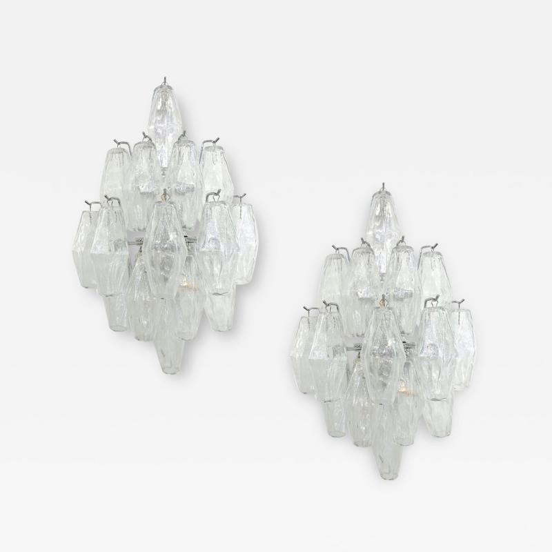 Contemporary Italian Poliedri Crystal Clear Murano Glass Multi Tier Wall Lights