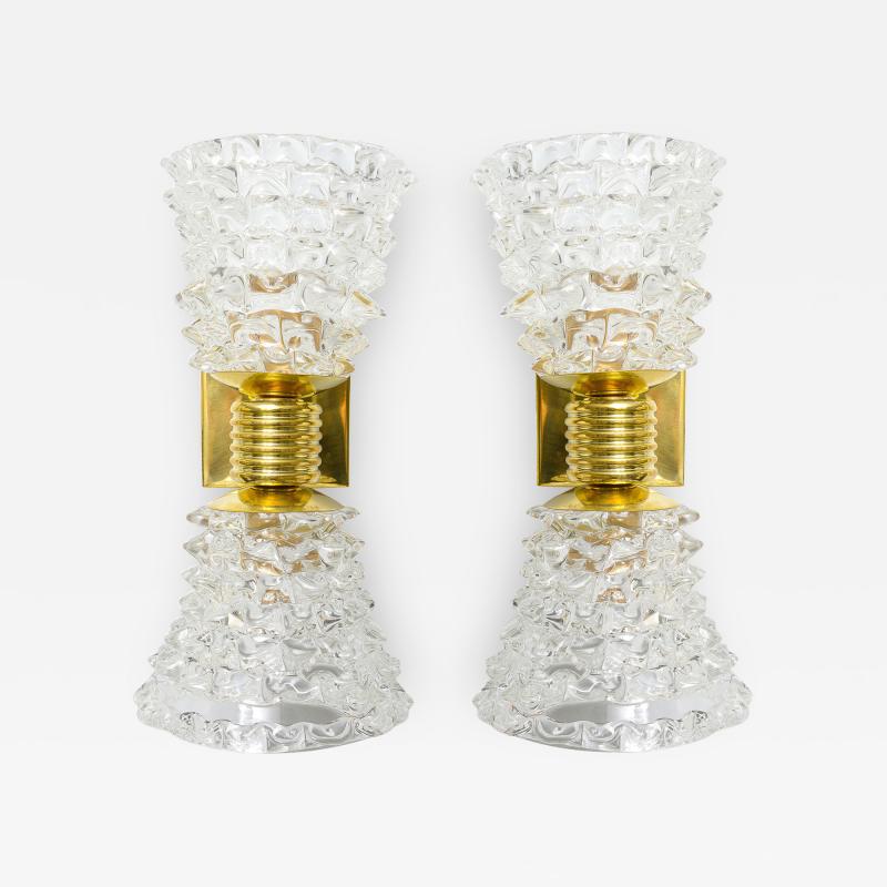 Contemporary Italian Rostrato Double Arm Murano Glass and Brass Sconces 