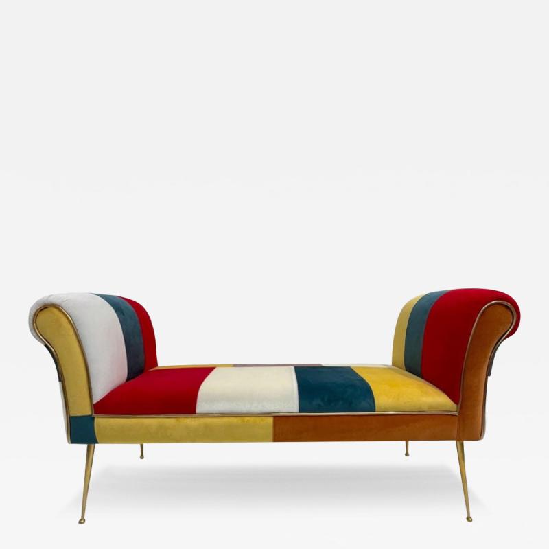 Contemporary Italian White Green Yellow Red Mondrian Upholstered Bench Banquette