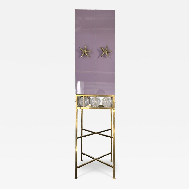 Contemporary Lacquered Brass Starfish and Rock Crystal Cabinet Italy