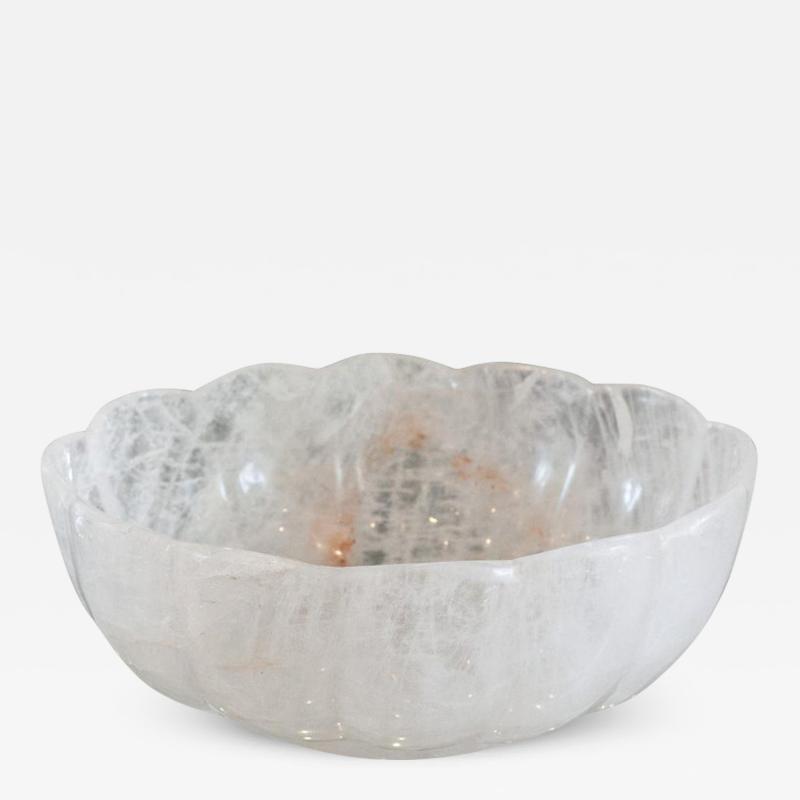 Contemporary Large Scale Scalloped Oval Rock Crystal Bowl with Foot