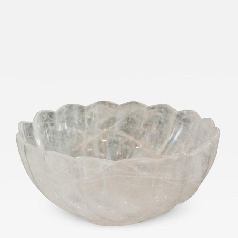 Contemporary Large Scale Scalloped Rock Crystal Bowl with Foot