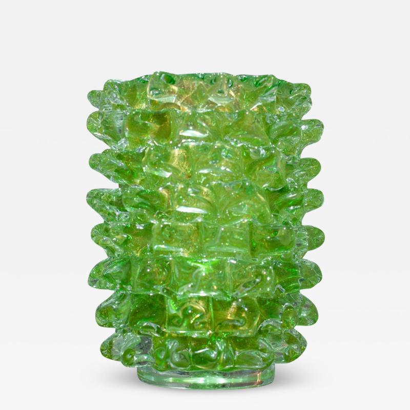 Contemporary Large Yellow Green and Gold Rostrato Murano Glass Vase