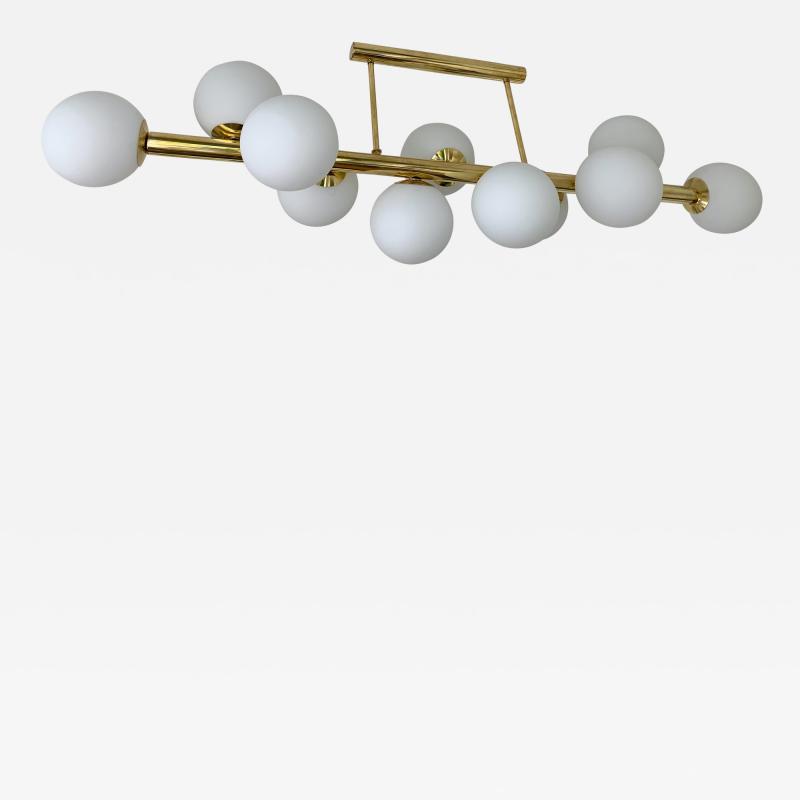 Contemporary Long Brass Chandelier Opaline Italy