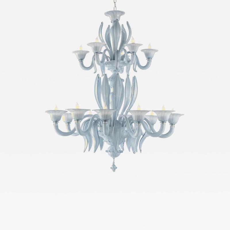 Contemporary MCM Venetian Azure Style Murano Glass Chandelier With Leaves